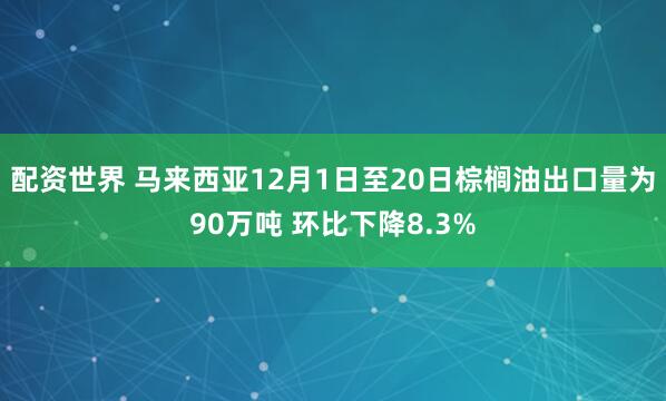 配资世界 马来西亚12月1日至20日棕榈油出口量为90万吨 环比下降8.3%