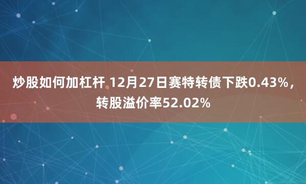 炒股如何加杠杆 12月27日赛特转债下跌0.43%，转股溢价率52.02%