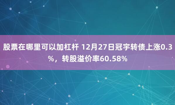 股票在哪里可以加杠杆 12月27日冠宇转债上涨0.3%，转股溢价率60.58%