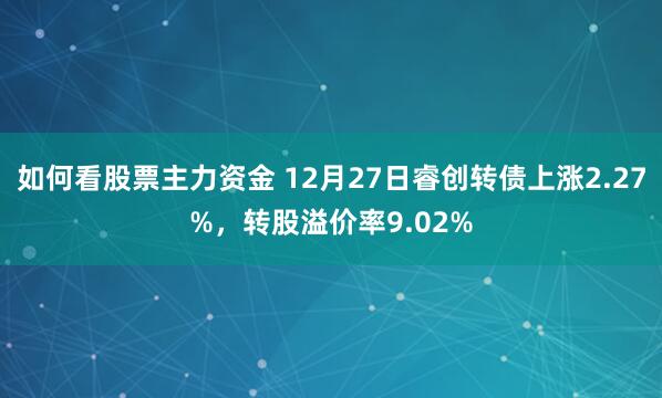 如何看股票主力资金 12月27日睿创转债上涨2.27%，转股溢价率9.02%